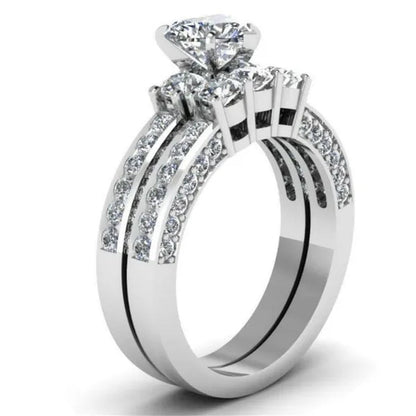 2020 Romantic Couple Jewelry Men's 316 Stainless Steel Double Row Zircon Ring And Ladies Heart Ring Set Couple Ring Bride Wedding Engagement Jewelry(Include: man ring or woman ring)