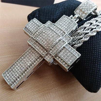 Fashion Mens Silver / Gold Christian Cross Pendants Stainless Steel Vintage Byzantine Chain