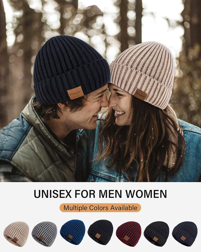 Mens Beanie Hats 3 Pack, Winter Hats for Men Women Warm Thermal Fleece Lined, Thick Knit Fashion Skull Cap for Guys