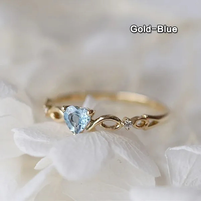 New Yellow Gold/White Gold Plated Engagement Wedding Ring Jewelry Skyblue Heart Shaped Sapphire Diamond Gemstone Rings for Women