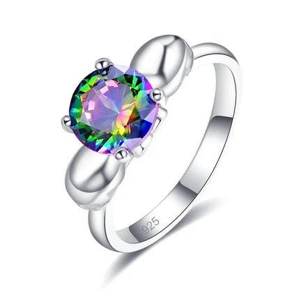 Women Men Rainbow Topaz & Black Spinel Gemstone 925 Sterling Silver Wedding Engagement Band Cocktail Skull Ring Size 6 7 8 9