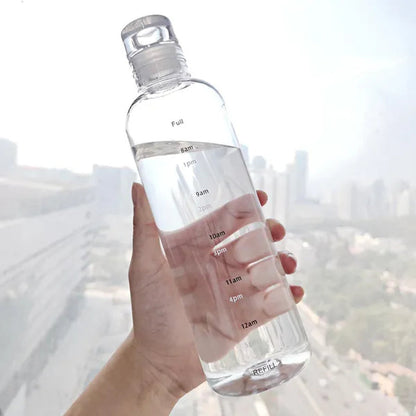 500/ 750ml PC Plastic Water Bottle with Time Marker Creative Large Capacity Leakproof Drink Bottle Gym Sport Water Bottles