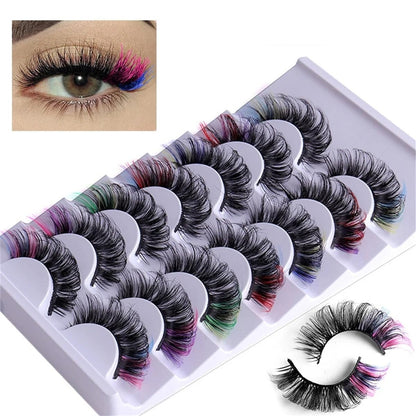 Colored Lashes 20Mm Strip False Eyelashes Kit with Color Fluffy 8D Thick Volume Lash Tint Curly Rainbow Fake Eye Lashes 7 Pairs Multi Pack