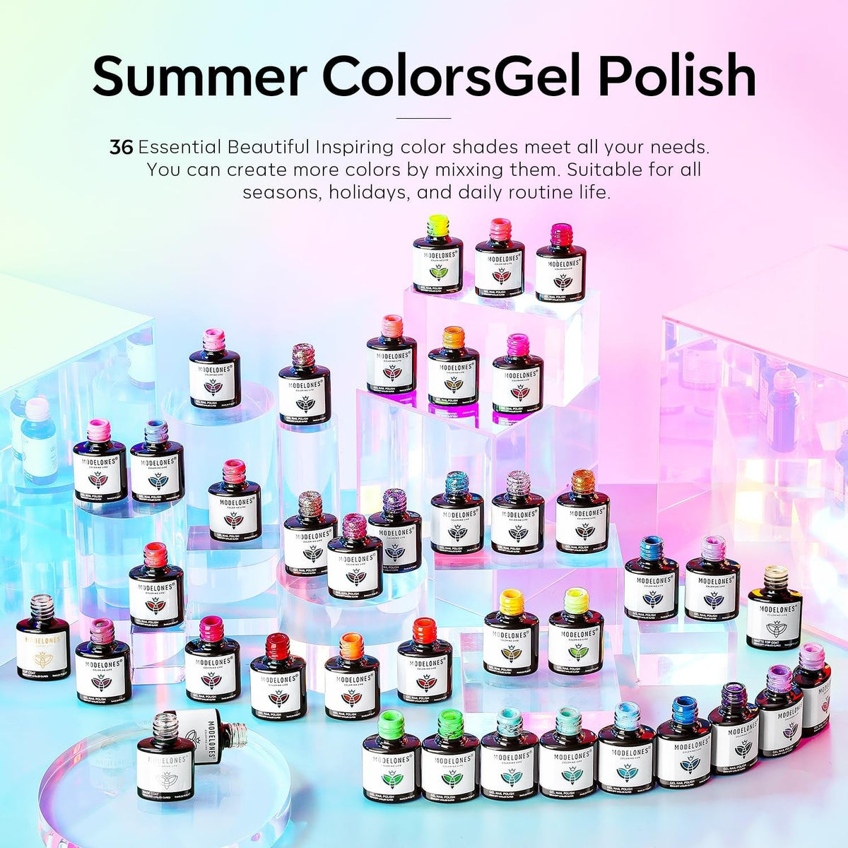 40 Pcs Gel Nail Polish Set, Spring Summer Rainbow Neon Gel Polish Bright Colors Colorful with Base & Top Coat DIY Salon Home Nail Polish Soak Off Nail Art Starter Kit Gift for Girls Women