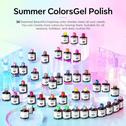 40 Pcs Gel Nail Polish Set, Spring Summer Rainbow Neon Gel Polish Bright Colors Colorful with Base & Top Coat DIY Salon Home Nail Polish Soak Off Nail Art Starter Kit Gift for Girls Women