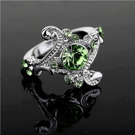 New Hogwarts Slytherin Ring Classic Magic School Charm Green Crystal Tsavorite Wedding Rings 925 Sterling Silver Engagement Rings