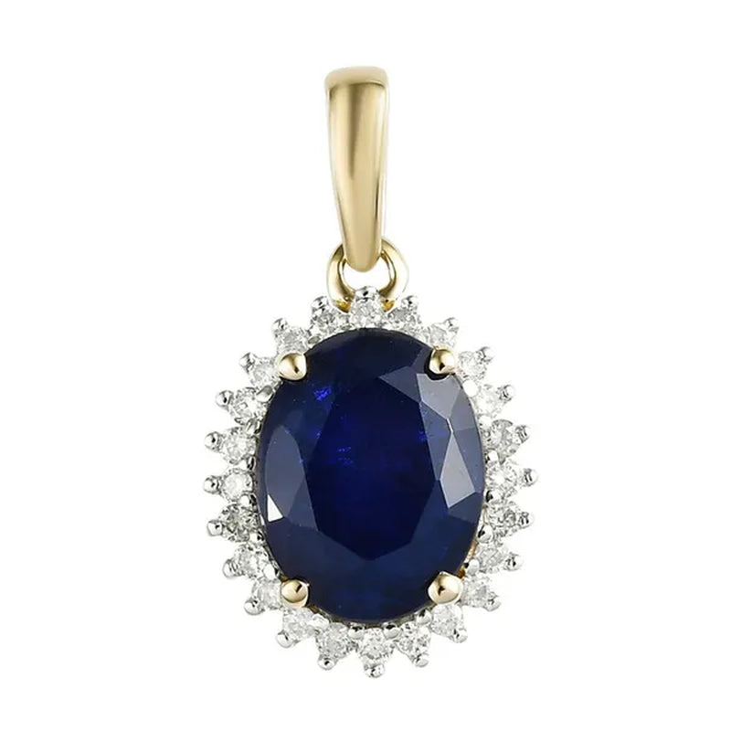 Shop LC LUXORO Blue Spinel White Diamond Oval 10K Yellow Gold Pendant for Women Ct 1.86
