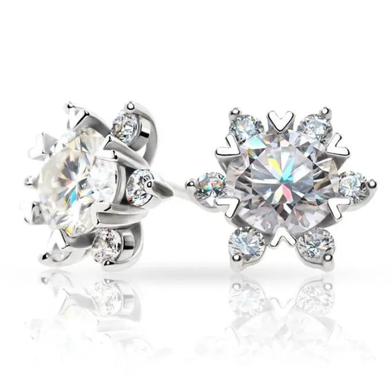 Fashion Cubic Zirconia Snowflake Flower Stud Earrings for Women Daily Casual Accessories Christmas Gift
