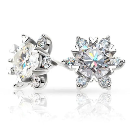 Fashion Cubic Zirconia Snowflake Flower Stud Earrings for Women Daily Casual Accessories Christmas Gift