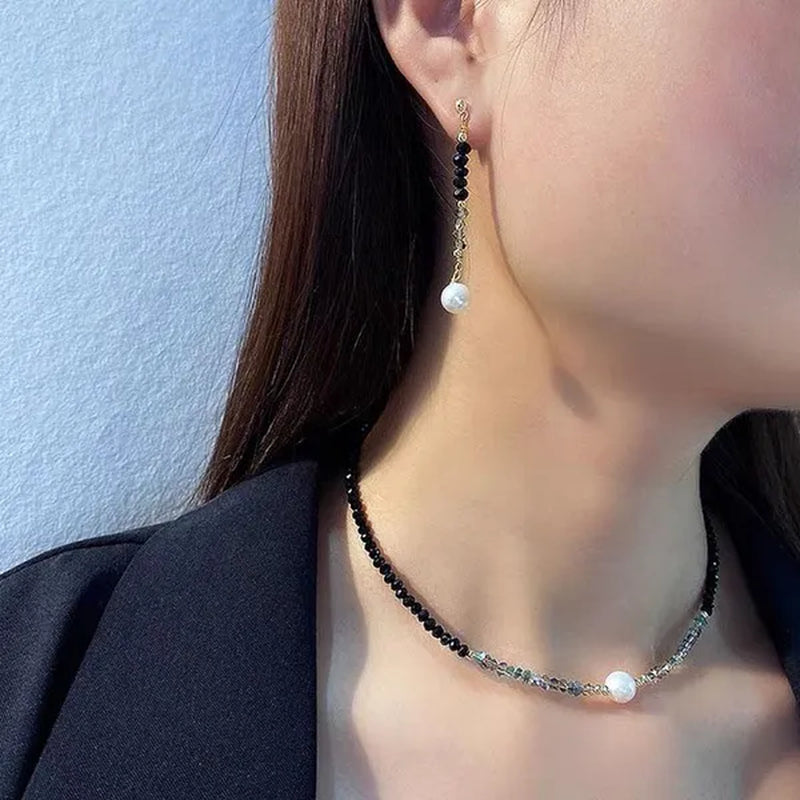 Luxury     Natural Black Spinel Moonstone Pearl Necklace Earring Bracelet Set Creative Women's Gemstone Beaded Thin Bracelet Clavicle Chain Necklace Tassel Stud Earrings Dangle Earrings Sparking Birthday Anniversary Halloween Christmas Jewelry Set Gift