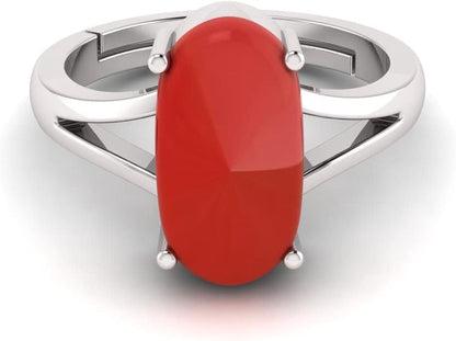 10.50 Carat Natural Red Coral Moonga Capsul Astrological Purpose Adjustable Ring Metal 925 Sterling Pure Silver with Lab Certificate