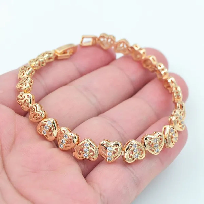 Women Fashion Clear Cubic Zirconia CZ Romantic Love Hearts Charm Bracelet Jewelry