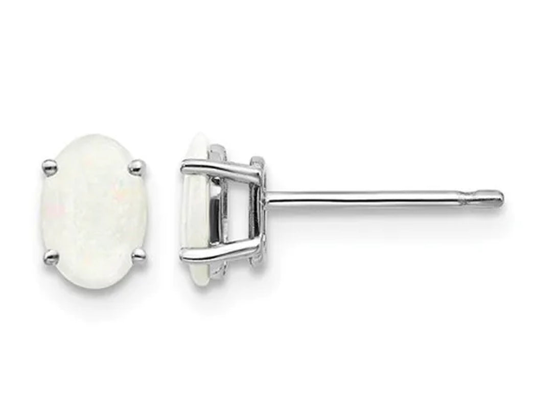 3/5 carat (ctw) Natural Opal Solitaire Stud Earrings in 14K White Gold