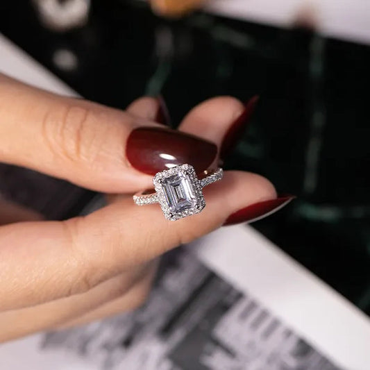 Original 925 sterling Silver Engagement wedding Rings for Women Luxury Emerald cut 3CT Simulated Diamond Platinum Jewelry