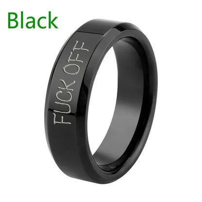 Fashion Jewelry Couple rings 8mm fuck off Steel Ring Engraved fuck off blue black