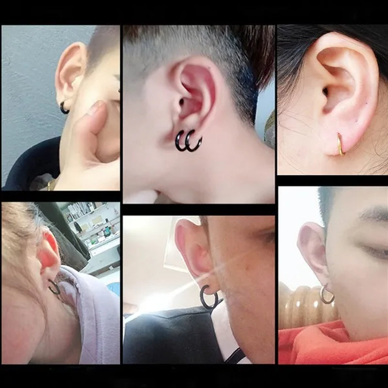 1 Pair Women/Men Stainless Steel Gold Silver Color Small Hoops Earring Piercing Ear Cartilage Tragus Simple Thin Circle Anti-allergic Ear Buckle Earring