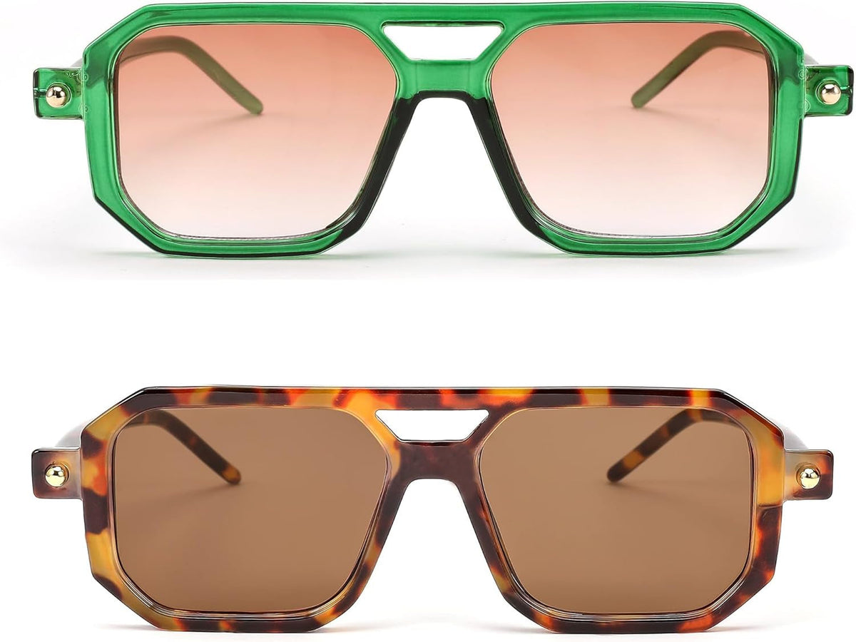 Retro Square 70S Flat Aviator Sunglasses Women Men Vintage Trendy Plastic Frame Sun Glasses UV400 Protection