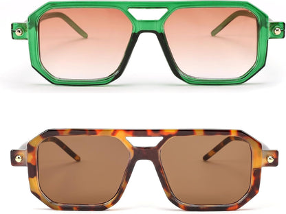 Retro Square 70S Flat Aviator Sunglasses Women Men Vintage Trendy Plastic Frame Sun Glasses UV400 Protection