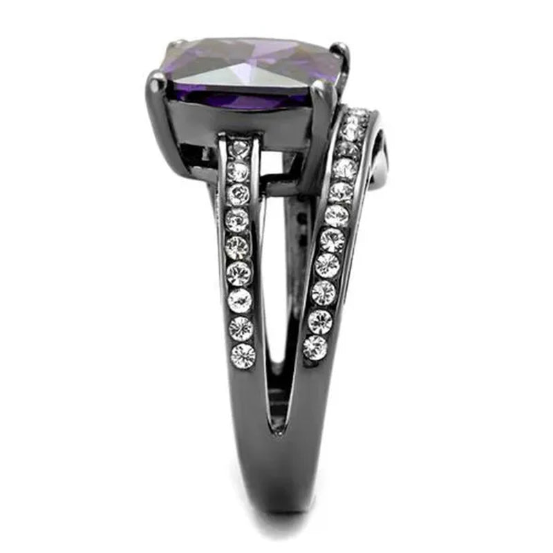 Women's Stainless Steel 316 Rose Gold Princess Cut Champagne or Gray & Amethyst Zirconia Cocktail Ring Size 5-10
