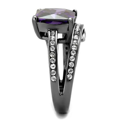 Women's Stainless Steel 316 Rose Gold Princess Cut Champagne or Gray & Amethyst Zirconia Cocktail Ring Size 5-10