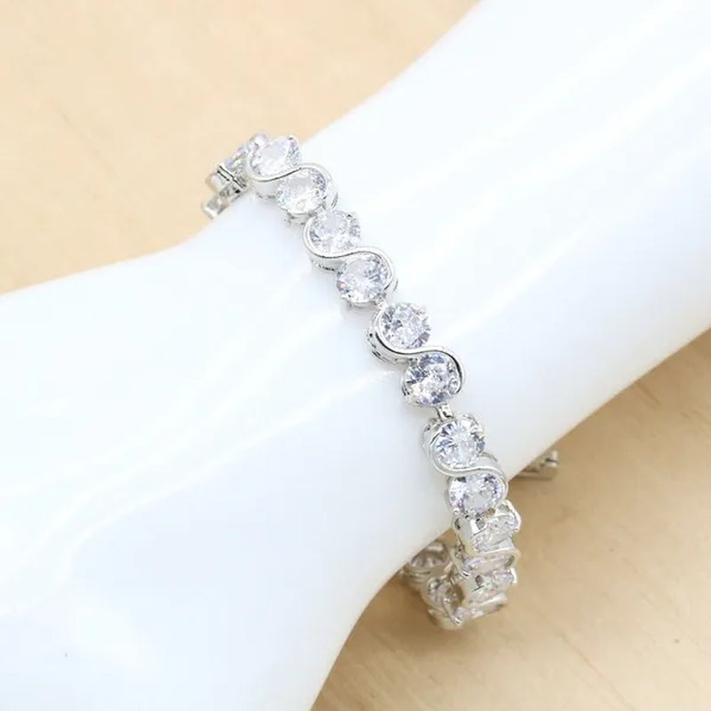Royal Blue Stones Silver Color Jewelry Sets for Women Necklace Earrings Bracelet Ring Bridal Birthday Gift