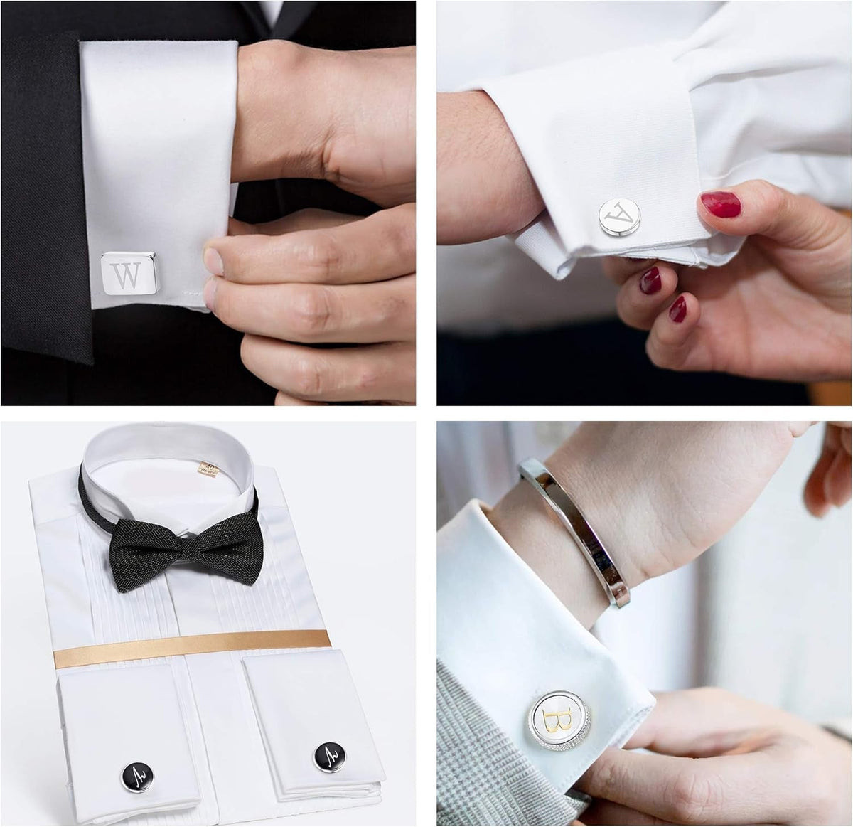 4Pairs Men'S Initial Letter Shirts Cufflinks Engraved Shirt Cufflink Alphabet Set Fashion Dazzle Tuxedo Cufflinks Business Wedding Father'S Daygift