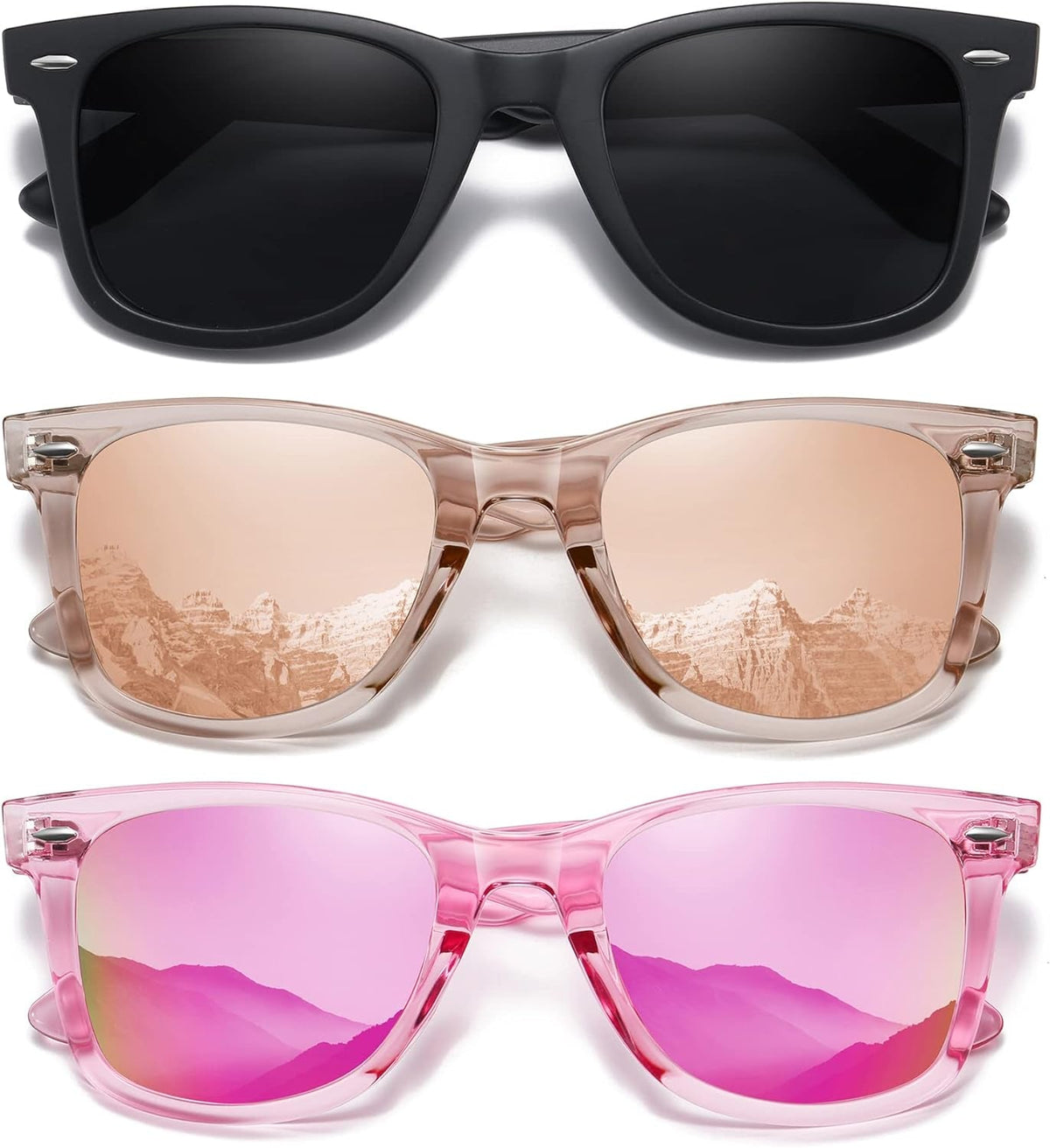 Retro Polarized Sunglasses for Women Men Classic Mirror Lens Driving Trendy Sun Glasses UV Protection (3 Pack)
