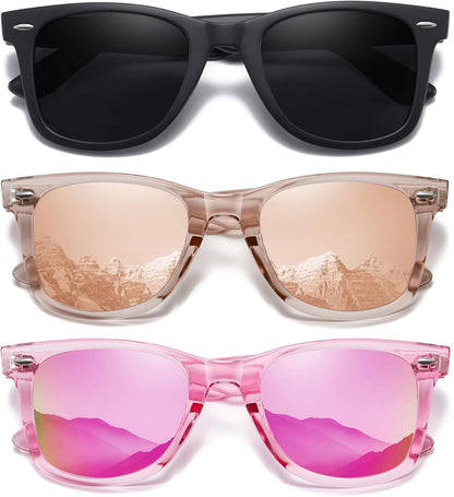 Retro Polarized Sunglasses for Women Men Classic Mirror Lens Driving Trendy Sun Glasses UV Protection (3 Pack)