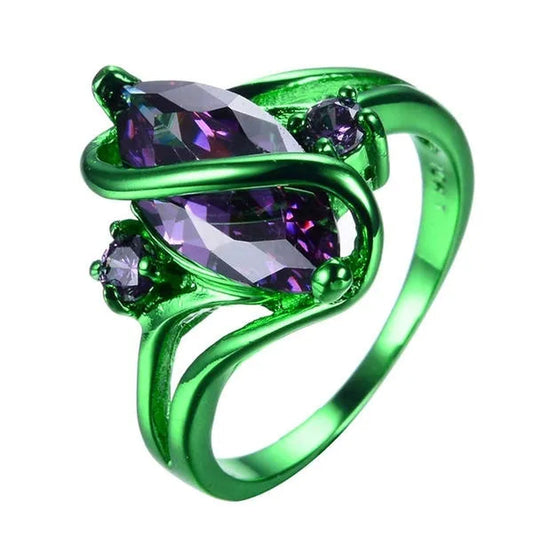 10kt Green Gold Filled Purple Diamond Ring for Women Christmas Party Gift