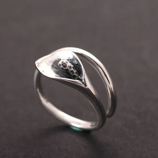 Women Fashion Elegant 925 Sterling Silver Calla Lily Flower Rings
