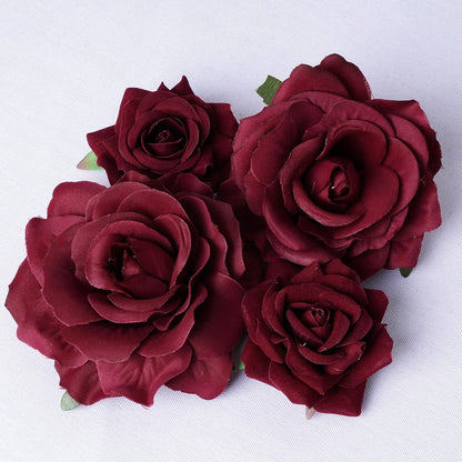 Rose Hair Clip Flower Hairpin Rose Brooch Floral Clips, 4 Pcs Fabric Rose Flowers Hair Clips Mexican Hair Flowers Pin up Headpieces for Woman Girl Wedding Party Mother'S Day (Dark Red)