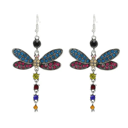 1 Pair Women'S Ethnic Style Tassel Dragonfly Earring Dragonfly Earrings with Tiny Rhinestones