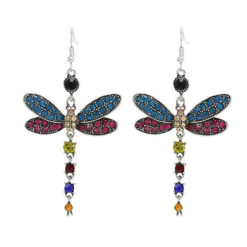 1 Pair Women'S Ethnic Style Tassel Dragonfly Earring Dragonfly Earrings with Tiny Rhinestones