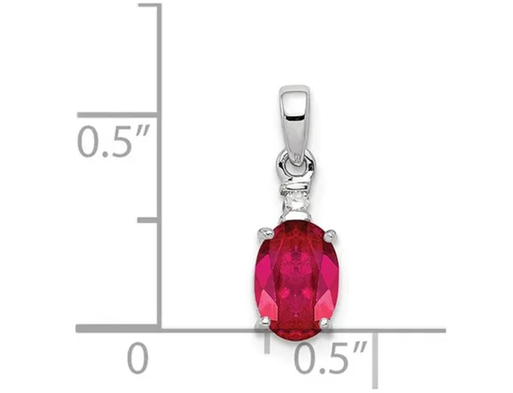 7/10 Carat (ctw) Natural Ruby Oval Drop Pendant Necklace in Sterling Silver with Chain