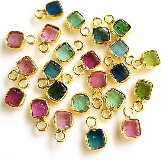 Multi Tourmaline Gemstone Charms | Single Looped Charms for Jewelry Making 925 Silver Gold Plated5 Pieces Size - 3.5X3.5-4X4 MM [CN-26]