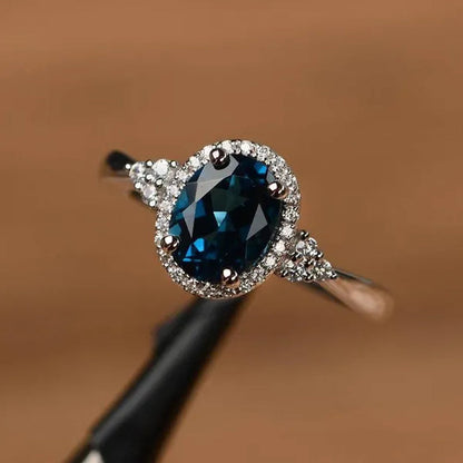 Fashion Silver Plated Blue Zircon Ring Women's Luxury Engagement Wedding Party Zircon Ring Jewelry Size:4-11