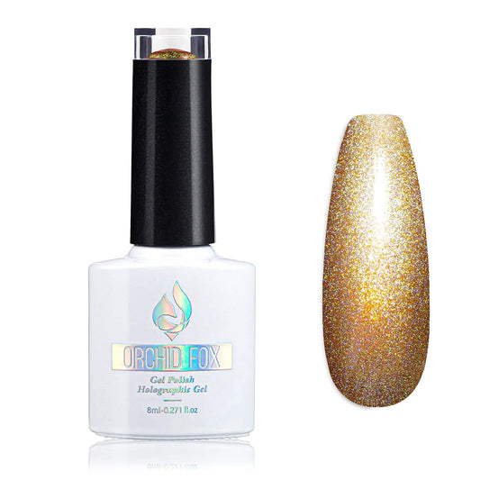 Holographic Gel Nail Polish Glitter: Led UV Gel Polish Sparkle Color Soak off Nail Art Gel DIY Design Manicure 1 PCS 8ML Shiny Gold