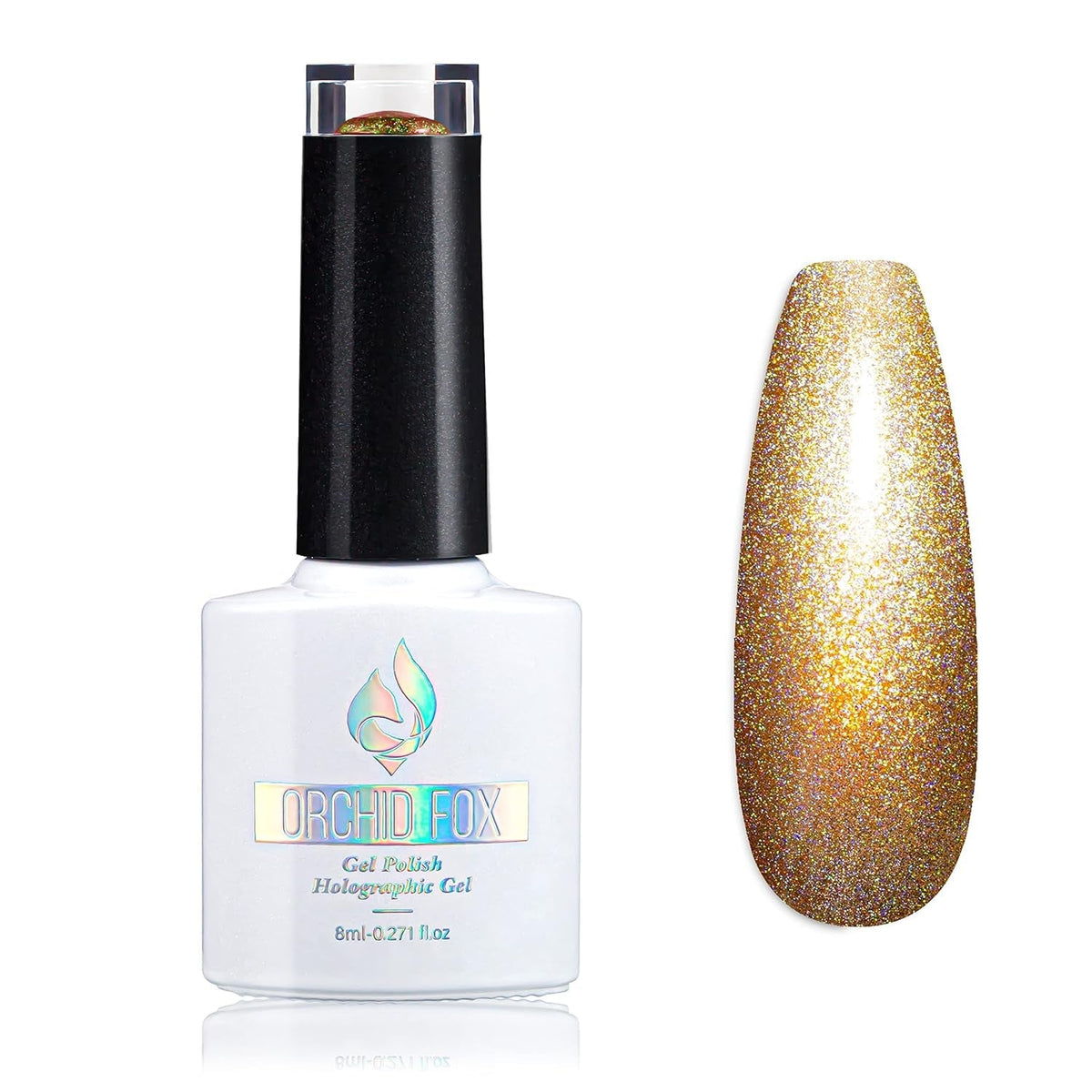 Holographic gel nail polish glitter: Led UV Gel Polish Sparkle Color Soak Off Nail Art Gel DIY Design Manicure 1 PCS 8ML Shiny Gold