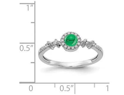 1/3 Carat (ctw) Cabachon Emerald Ring in 14K White Gold with Diamonds