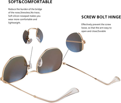 Hipster Hexagonal Polarized Sunglasses Men Women Geometric Square Small Vintage Metal Frame Retro Shade Glasses