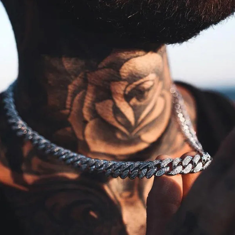 Women Mens Cuban Link Chain Gold Silver Bling Miami Cuban Necklace Diamond Chain for Men Iced-Out Hip Hop Jewelry