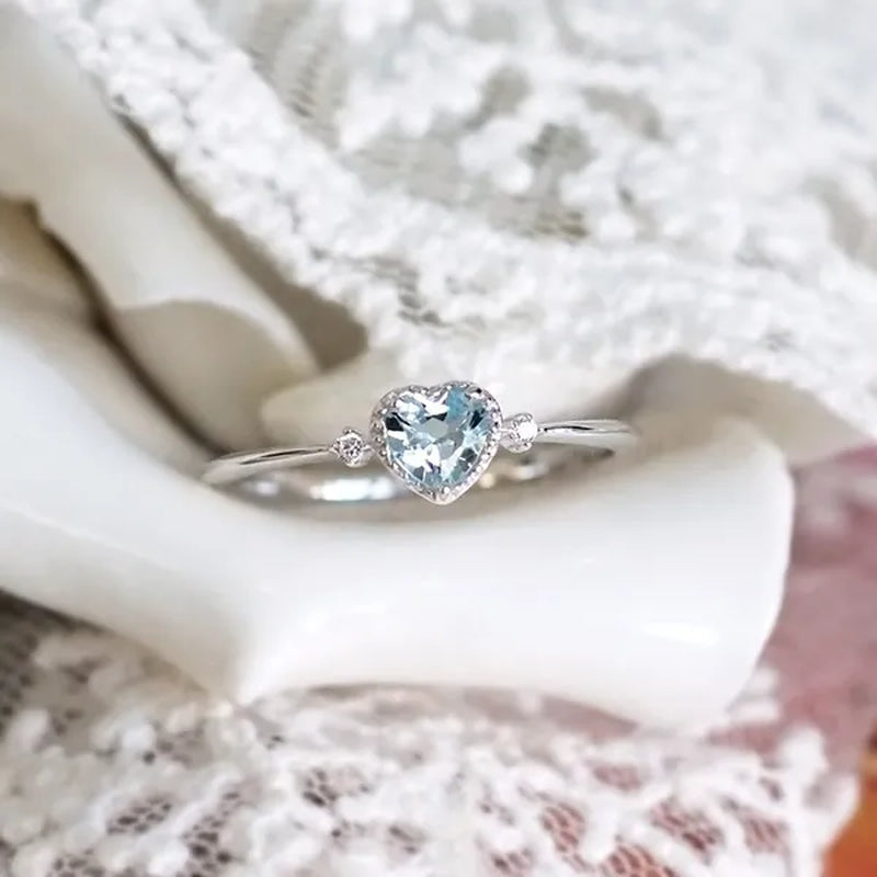 Women Meticulous 925 Sterling Silver Sea Blue Heart Shaped Sapphire Ring Wedding Engagement Promise Courtship Rings