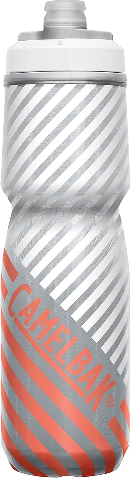 Podium Chill Insulated Bike Water Bottle - Easy Squeeze Bottle - Fits Most Bike Cages - 24Oz, Coral Stripe