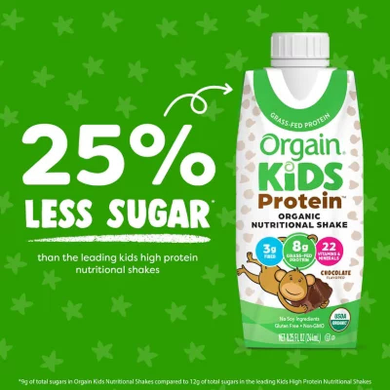 Orgain Kids 8G Protein Organic Nutritional Shake, Chocolate 8.25 Fl. Oz.,12 Pk.