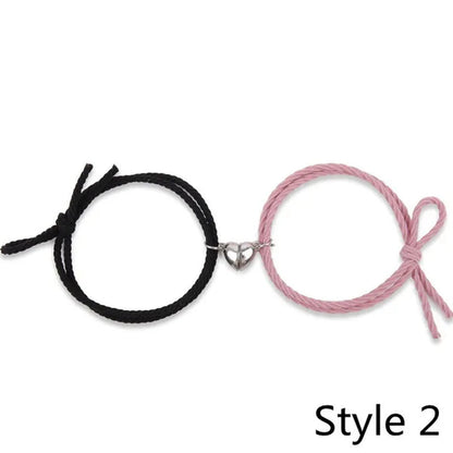 2pcs Magnetic Bracelet Stainless Steel Heart Pendant Charm Couple Bracelets for Lover Friend Men Women Braid Rope Bracelets
