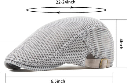 Men'S Breathable Mesh Summer Hat Adjustable Newsboy Beret Ivy Cap Cabbie Flat Cap Gatsby Driving Hunting Hats