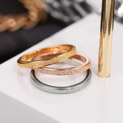 2mm Rose Gold and Silver Sandblast Ring Titanium Steel Wedding Band for Women Girl Size 3-10