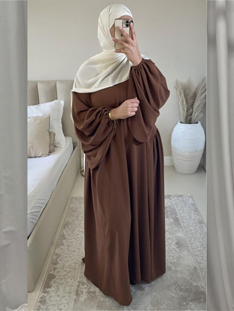 Women Muslim Dress Ramadan Prayer Garment Abaya Dubai Islam Eid Crepe Balloon Sleeve African Turkey Robe without Hijab