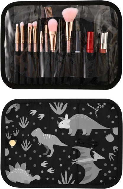 Seamless Retro Russian Cat Snowflakes on Black Happy New Year 3 Pcs Set Toiletry Bags, 1 Women'S Travel Cosmetic Bag, 1 Hanging Toiletry Wash Bag, 1 Brush Case, Portable Makeup Storage Case