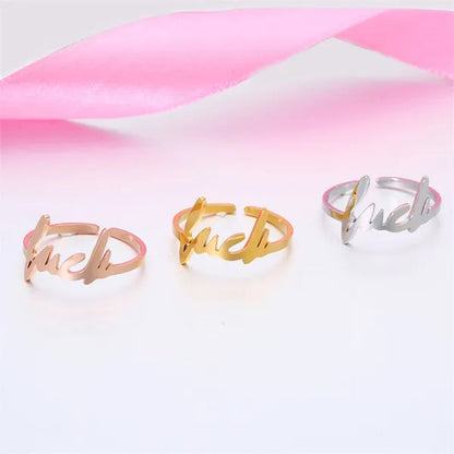 18k Gold Fashion FUCK English letter ring 316L stainless steel unisex hip hop jewelry For women